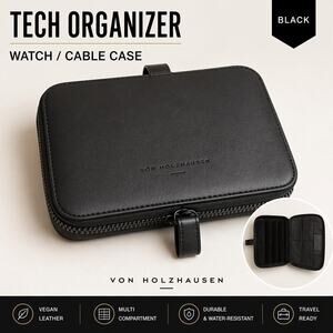 Von Holzhausen Tech Organizer Case Black Vegan Leather Watch Travel Case